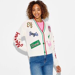 Women's Holiday Patchwork Festive Graphic
Cardigan - Cream XXS
